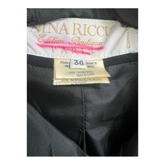 NINA RICCI Womens Black Ruffle 100% Lane Wool High Collar Latch Button Jkt Sz 36 - Picture 4 of 9
